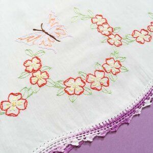 Vintage Pillowcase Embroidered Butterfly